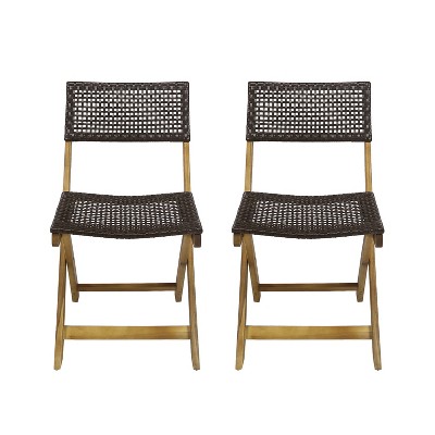 XINGHANZHENXUAN Gray 2-Piece Foldable Wicker Patio Chairs, Frame with Handwoven Seat, Weather-Resistant Chairs for Garden, Poolside, Backyard