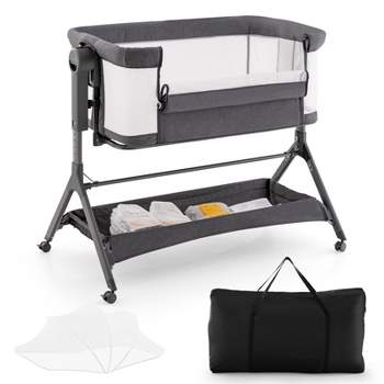 Babyjoy Height Adjustable Bedside Sleeper Easy Folding Baby Crib with Storage Bag Gray/Pink
