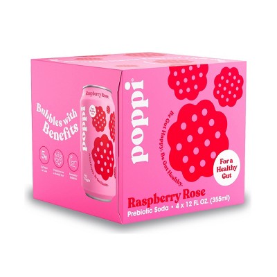 Poppi Raspberry Rose Prebiotic Soda - 4pk/12 fl oz Cans