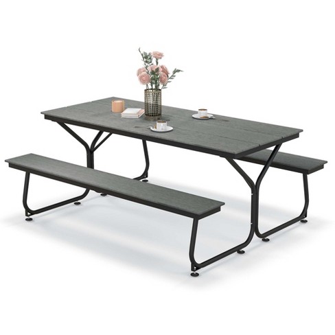 Costway Picnic Table Bench Set Outdoor Backyard Patio Garden Party Dining  All Weather Black 
