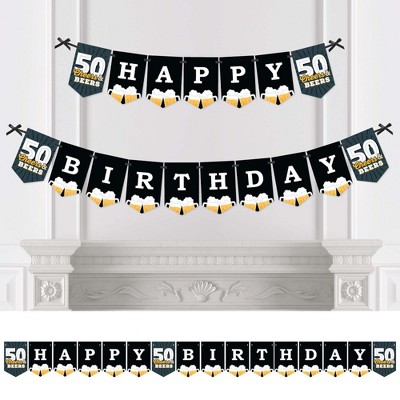 Big Dot of Happiness Cheers and Beers to 50 Years - Birthday Party Bunting Banner - Birthday Party Decorations - Happy Birthday