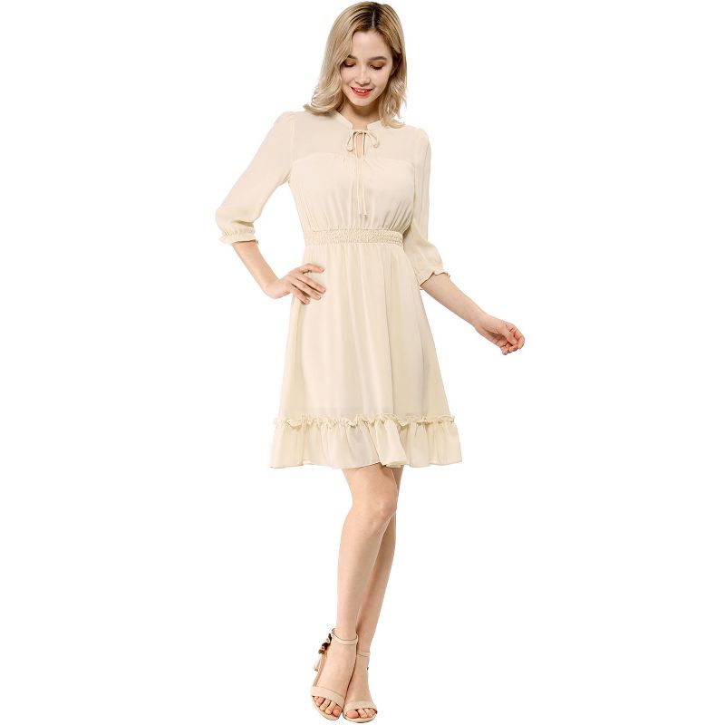 Allegra K Women's Ruffle Hem 3/4 Sleeve A-Line Smocked Short Chiffon Dress, 4 of 8