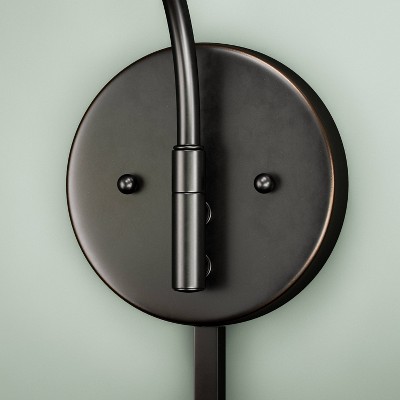 Seven Sleek Oil Rubbed Bronze Swing Arm Wall Lamp with Cream Shade