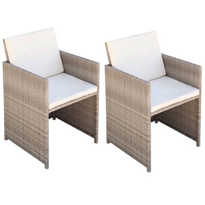 vidaXL 2 x Outdoor Dining Chairs Grey/Beige Poly Rattan Kitchen