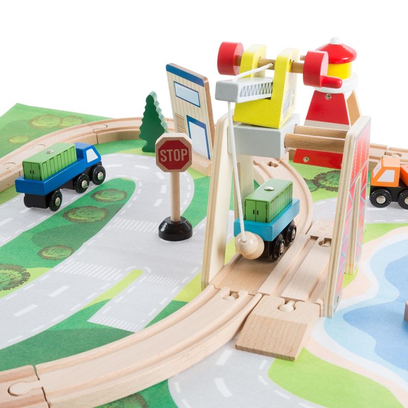 Toy Time Kids' 75-Piece Wooden Train Set With Play Mat Includes Deluxe Wood Tracks, Trains, Cars, Boats and More, 2 of 9