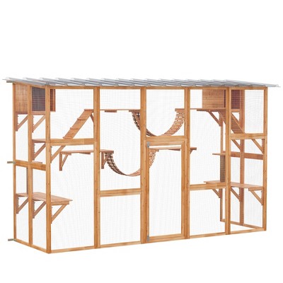 Pawhut Catio Playground Outdoor Cat Enclosure Wooden Outdoor Cat