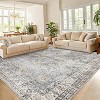 6x9 Blue Vintage Floral Washable Rug, Distressed Low Pile Indoor Carpet, Stain-Resistant Non-Slip Soft Floor Cover for Living Room, Bedroom, Dining - 3 of 4