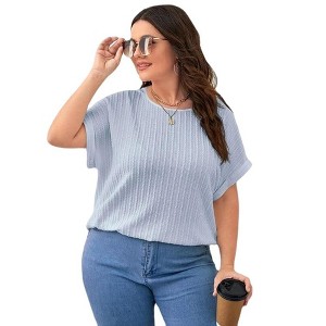Women's Plus Size T Shirts Oversized Tees Summer Short Sleeve Crew Neck Tunic Tops - 1 of 4