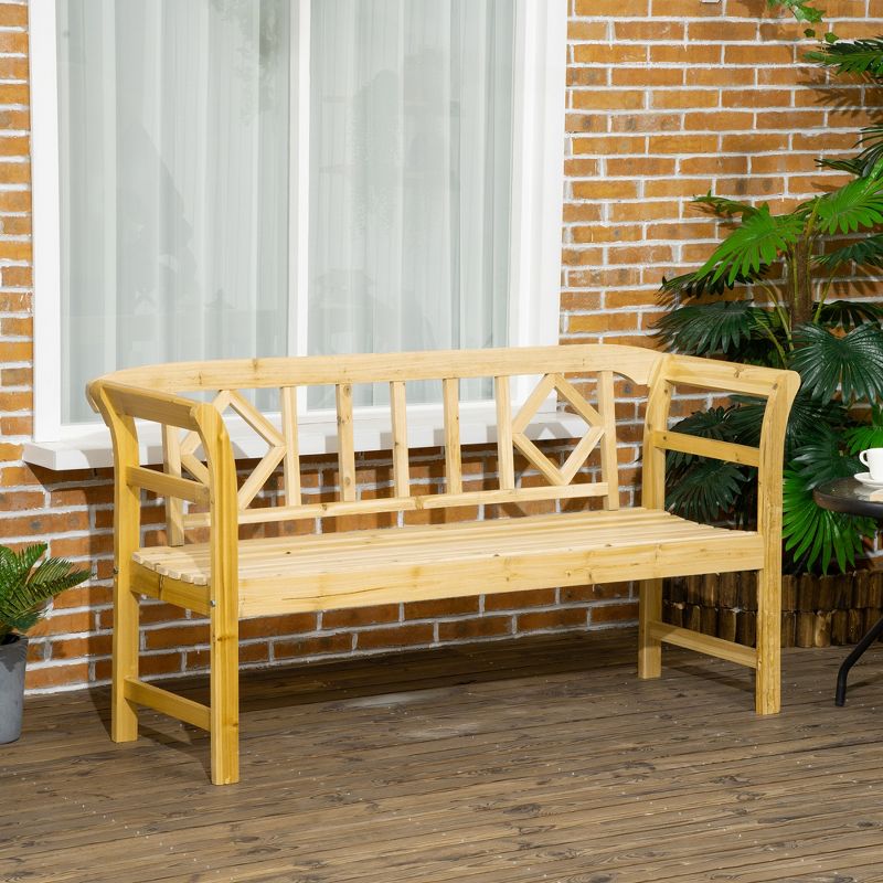 Outsunny Three-Seater Outdoor Patio Bench, Three-Person Wooden Bench with Wingback Backrest and Armrests, Slatted Seat, 3 of 7