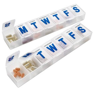 Weekly Pill Organizer - (Pack of 2) Extra Large Vitamin Container with Jumbo Easy to Read Letters, BPA Free - Travel 7 Day Medication Pill Box Case - 1 of 4
