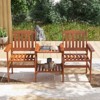 Tangkula Outdoor Wood Bench Loveseat w/ Built-in Table 1.57" Umbrella Hole for Porch - 4 of 4