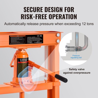 12-Ton Orange Heavy-Duty Hydraulic Shop Press with Adjustable Workbench