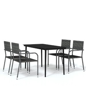vidaXL Garden Dining Set Black PE Rattan, Powder-Coated Steel, Glass - Gray - 55.1" Table Length - 4 Items - 1 of 4