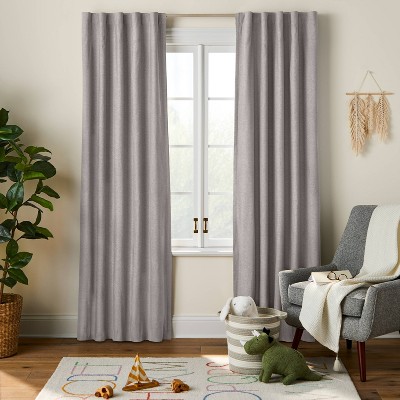 Pillowfort Jersey Dash Applique Blackout Window Curtain Panel White Gray 42 X 84 for sale online 