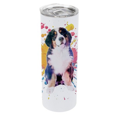 100 North 20 Ounce Stainless Steel On the Go Travel Tumbler With Push Top Lid, Bernese Mountain Dog Paint Splatter