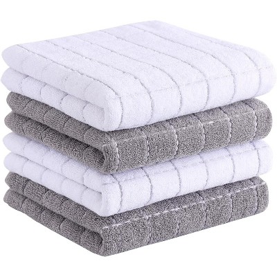 4-Pack Cotton Terry Kitchen Towels, Checkered Designed Soft and Super Absorbent Dish Towels, 13x28 inches