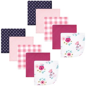 Hudson Baby Infant Girl Flannel Cotton Washcloths, Butterfly Floral 10 Pack, One Size - 1 of 4