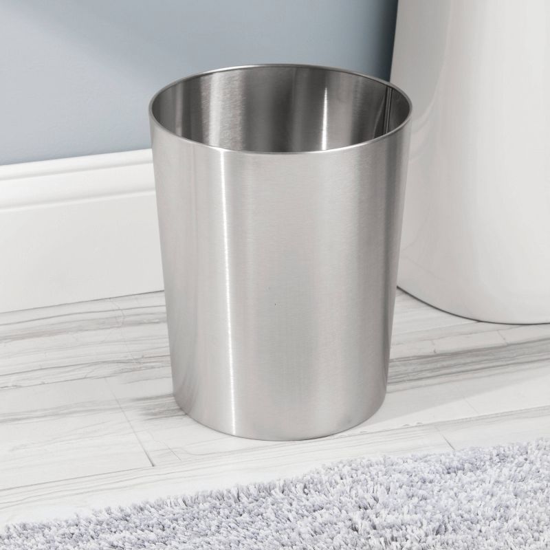 iDESIGN Round Metal Waste Basket The Patton Collection Brushed Stainless Steel, 3 of 4
