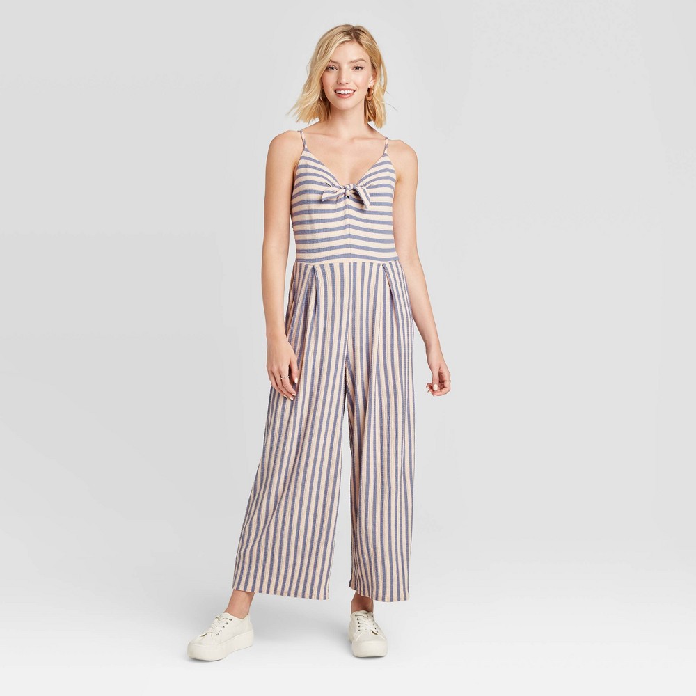 Women's Striped Sleeveless V-Neck Tie Front Knit Cropped Jumpsuit - Xhilaration Gray/Pink XL, Women's was $29.99 now $20.99 (30.0% off)