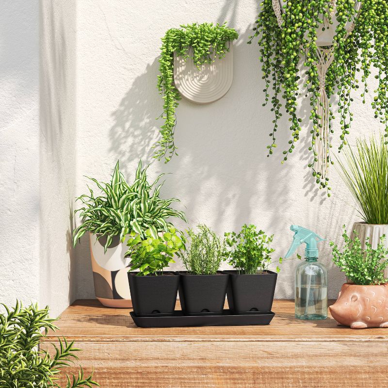  4pc Square Indoor Outdoor 3 Planter Pots with 1 Saucer 12.2"x4" - Room Essentials™, 3 of 6