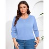 YESFASHION Women Plus Size Cardigan Round Neck Button Down 3/4 Sleeve Top Solid Casual Cardigan - 2 of 4