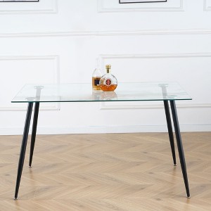CAVINAS Dining Table Contemporary Rectangle Tempered Glass Dining Table with Metal Legs - 1 of 4