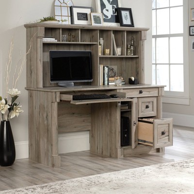 Split Oak Wood Computer Desk with Hutch and Storage
