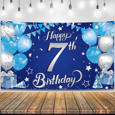 KatchOn, XtraLarge, Happy 7th Birthday Banner - 72x44 Inch | Blue and Silver Happy Birthday Banner, Decorations for Boys