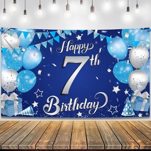 KatchOn, XtraLarge, Happy 7th Birthday Banner - 72x44 Inch | Blue and Silver Happy Birthday Banner, Decorations for Boys - 1 of 4