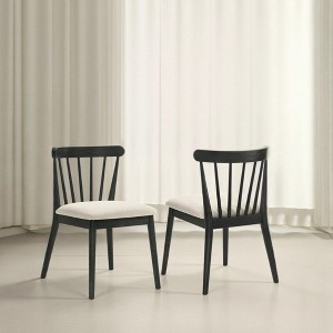 GDFStudio Maxence Farmhouse Rubberwood Upholstered Dining Chairs with Curved Slatted Backrest (Set of 2) - 1 of 4