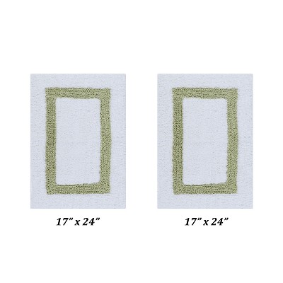 Hotel 2 PC Bath Rug 100% Premium Cotton Tufted Weave Two Tone Reversible Bathroom Rug, Super Soft Absorbent, Machine Washable Bath Mat