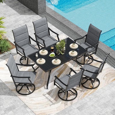 VisioGear Patio Accent Table Sets, 7-Piece Outdoor Table and Chairs Set, Patio Table with Umbrella Hole for Backyard, Gray, 21.7"*21.7"*40.2"