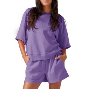 Imily Bela Women's Summer Casual 2 Piece Loose Short Sweatshirt and High Waisted Running Shorts Sweatshirt Set - 1 of 4