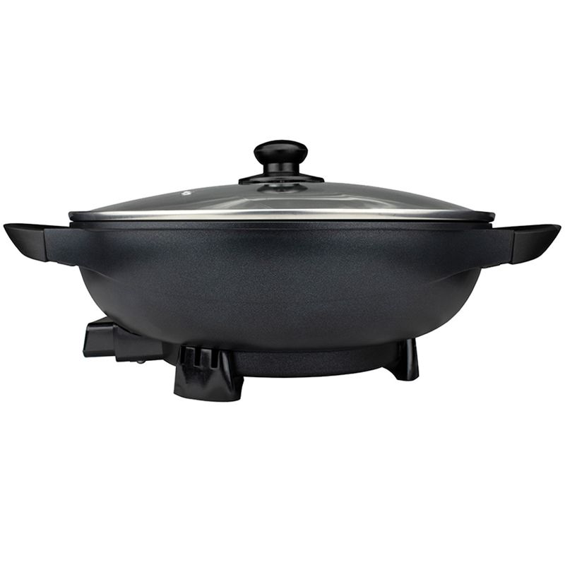 Brentwood 13in Non-Stick Flat Bottom Electric Wok Skillet with Vented Glass Lid in Black, 1 of 8