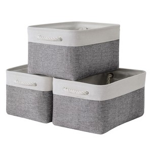 Aoibox Collapsible Fabric Storage Bins for Shelves Medium 13.8x9.8x6.7 Inch White Grey 3 Pack for Home Organization - 1 of 4