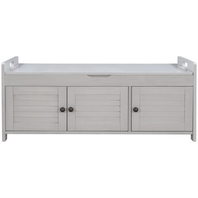 OUTSUPPLY Storage Bench with 3 Doors and Hidden Compartment, Removable Cushion Shoe Bench for Entryway, Bedroom, Living Room