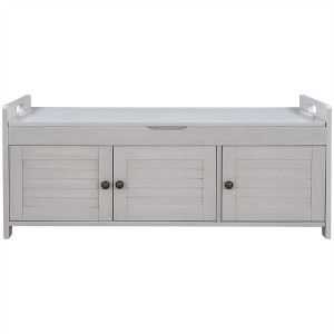 OUTSUPPLY Storage Bench with 3 Doors and Hidden Compartment, Removable Cushion Shoe Bench for Entryway, Bedroom, Living Room - 1 of 4