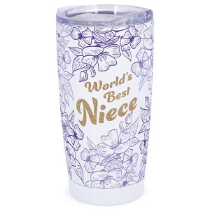 Elanze Designs 20 oz Stainless Steel On the Go Insulated Travel Tumbler With Push Top Lid, Purple Floral World's Best Niece White - 1 of 4