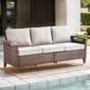 POCASSY Outdoor Sofa Patio Couch, All Weather Brown Wicker 3-Seater Outdoor Furniture Sofa with Dark Brown Hand-Brushed Arms & Comfort 4" Cushion - 3 of 4