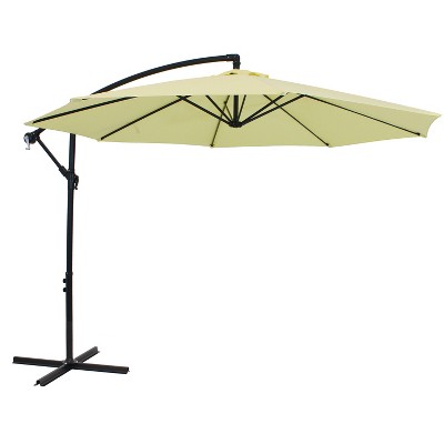 Sunnydaze Outdoor Steel Cantilever Offset Patio Umbrella with Air Vent, Crank, and Base - 9' - Pale Buttercup