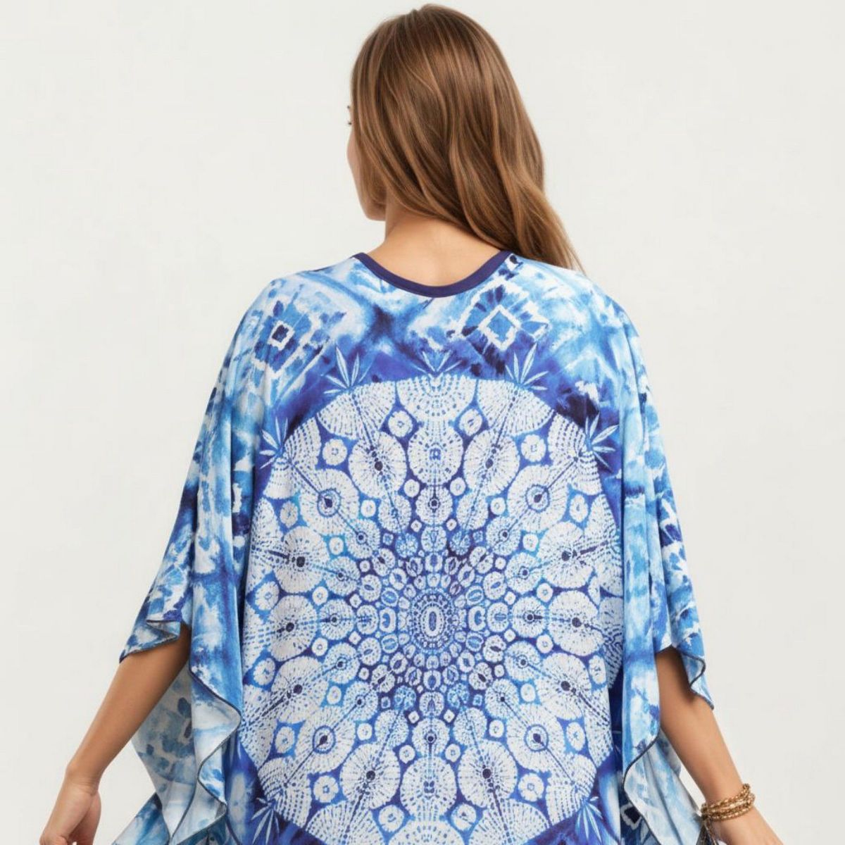 Anna-Kaci Women's Tie Dye Medallion Kaftan Maxi Dress with V-Neckline and Relaxed Flowy Silhouette - thumbnail 5