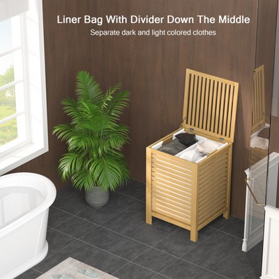Aheaplus Bamboo 120L Large Laundry Basket with Lid and Removable Liner Bag, 2-Section Laundry Hamper with Storage