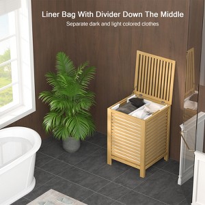 Aheaplus Bamboo 120L Large Laundry Basket with Lid and Removable Liner Bag, 2-Section Laundry Hamper with Storage - 1 of 4