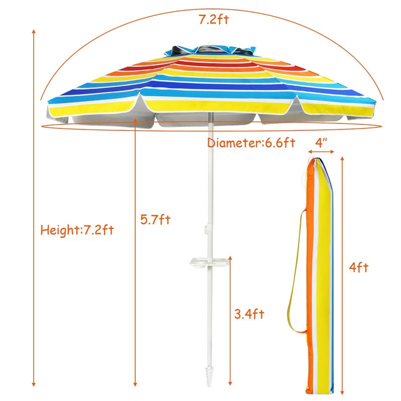 Costway 7.2 FT Portable Beach Umbrella Tilt Sand Anchor Cup Holder W/Carry Bag, 2 of 11