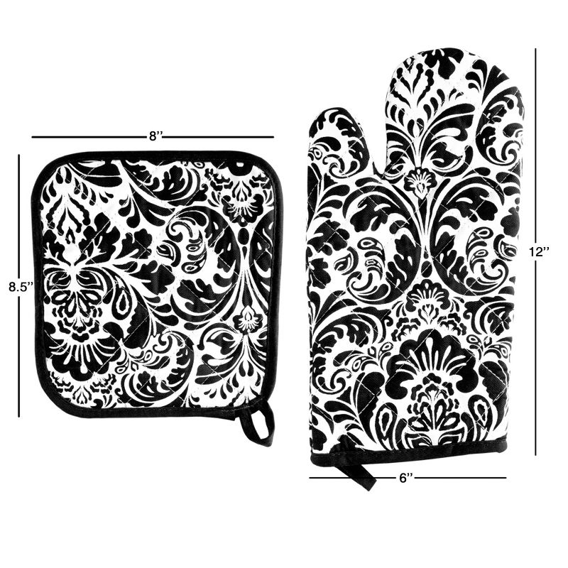Oven Mitt And Pot Holder Set, Quilted And Flame And Heat Resistant By Hastings Home (Black), 4 of 6