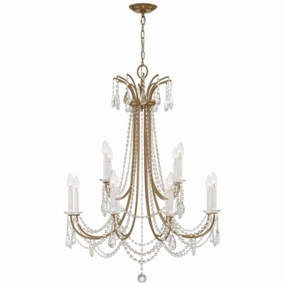Aged Brass 12-Light Chandelier with Hand Cut Crystal