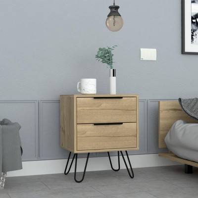 INFURNIC Nightstands Modern Nightstand Superior Top with Hairpin Legs and Two Drawers for Bedroom or Living Room, Beige, 13.7"*17.71"*22.44"