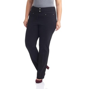 Rekucci Plus Size Comfort Knit Straight Leg Pants for Curvy Women with Tummy Control - 1 of 4