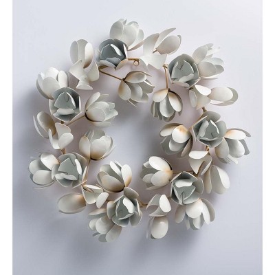 VivaTerra White Metal Magnolia Wreath, 20" dia.