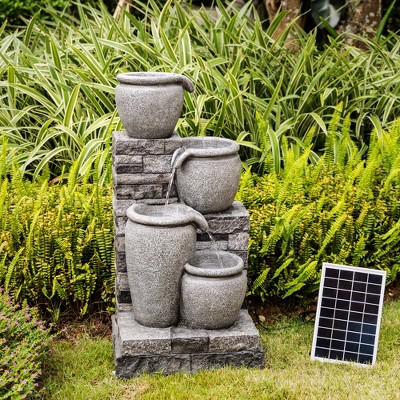 Gray Solar Powered 4-Tier Cascading Bowl Outdoor Water Fountain